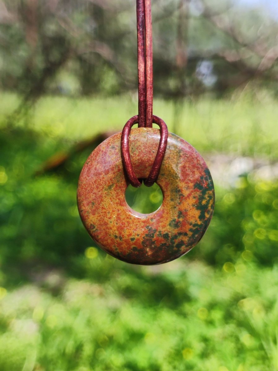 Heliotrop - Donut 30mm Edelstein Kette rund Heilstein Schutzsymbol Mann Frau Kind Glück HIPPIE GOA Boho Tibet Ethno Natur Rarität Geschenk - Art of Nature Berlin