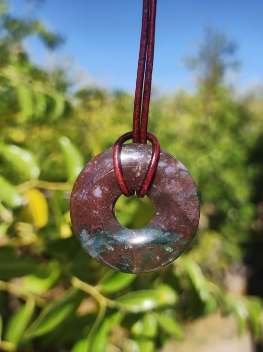 Heliotrop - Donut 30mm Edelstein Kette rund Heilstein Schutzsymbol Mann Frau Kind Glück HIPPIE GOA Boho Tibet Ethno Natur Rarität Geschenk - Art of Nature Berlin