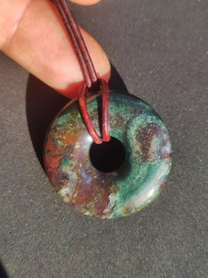 Heliotrop - Donut 30mm Edelstein Kette rund Heilstein Schutzsymbol Mann Frau Kind Glück HIPPIE GOA Boho Tibet Ethno Natur Rarität Geschenk - Art of Nature Berlin