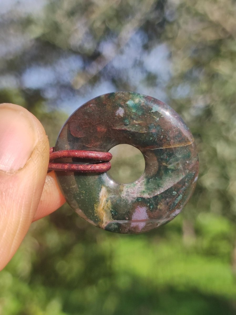 Heliotrop - Donut 30mm Edelstein Kette rund Heilstein Schutzsymbol Mann Frau Kind Glück HIPPIE GOA Boho Tibet Ethno Natur Rarität Geschenk - Art of Nature Berlin