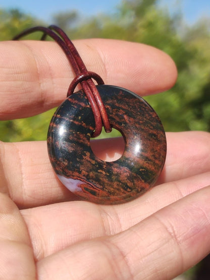 Heliotrop - Donut 30mm Edelstein Kette rund Heilstein Schutzsymbol Mann Frau Kind Glück HIPPIE GOA Boho Tibet Ethno Natur Rarität Geschenk - Art of Nature Berlin