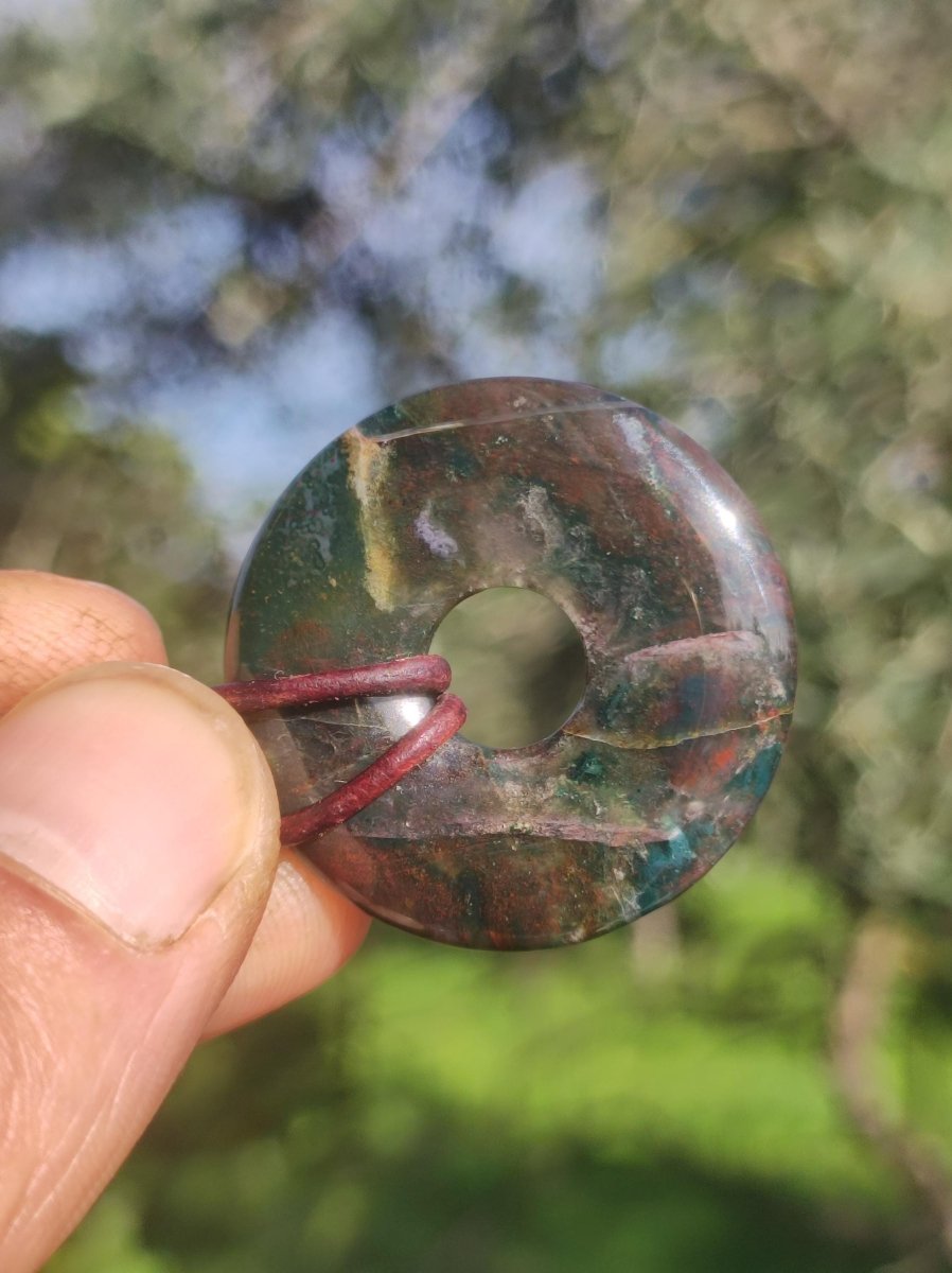 Heliotrop - Donut 30mm Edelstein Kette rund Heilstein Schutzsymbol Mann Frau Kind Glück HIPPIE GOA Boho Tibet Ethno Natur Rarität Geschenk - Art of Nature Berlin