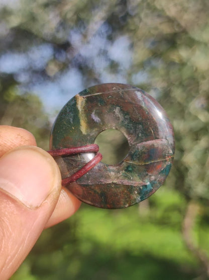 Heliotrop - Donut 30mm Edelstein Kette rund Heilstein Schutzsymbol Mann Frau Kind Glück HIPPIE GOA Boho Tibet Ethno Natur Rarität Geschenk - Art of Nature Berlin