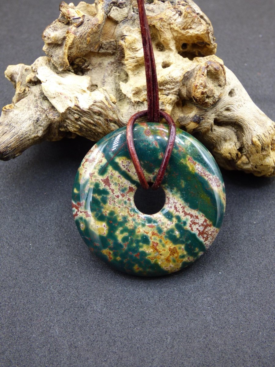 Heliotrop - Donut 40mm Edelstein Kette rund Heilstein Schutzsymbol Mann Frau Kind Glück HIPPIE GOA Boho Tibet Ethno Natur Rarität Geschenk - Art of Nature Berlin