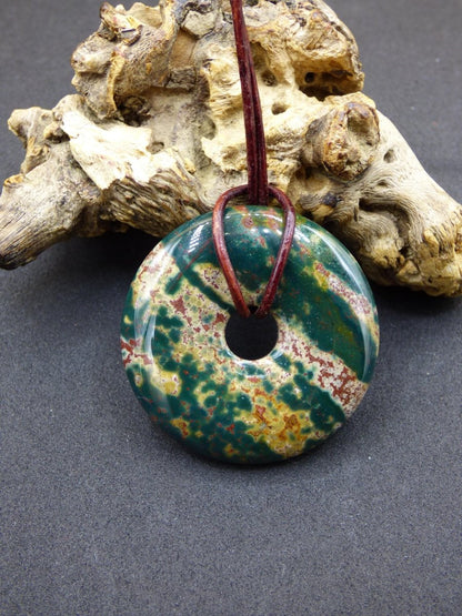 Heliotrop - Donut 40mm Edelstein Kette rund Heilstein Schutzsymbol Mann Frau Kind Glück HIPPIE GOA Boho Tibet Ethno Natur Rarität Geschenk - Art of Nature Berlin