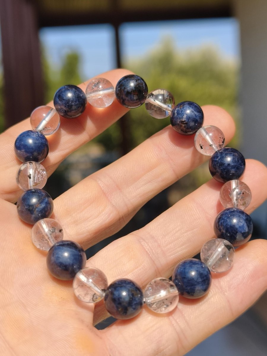 Herkimer Diamant + Saphir AAA *Rarität* - Edelstein Armband Stretch schwarz Perlen Glück Mann Frau Er Sie Geschenk Freund Energie blau klar - Art of Nature Berlin