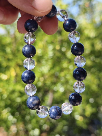 Herkimer Diamant + Saphir AAA *Rarität* - Edelstein Armband Stretch schwarz Perlen Glück Mann Frau Er Sie Geschenk Freund Energie blau klar - Art of Nature Berlin