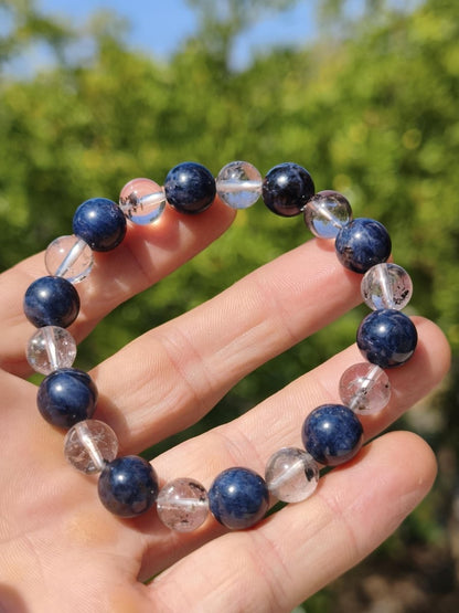 Herkimer Diamant + Saphir AAA *Rarität* - Edelstein Armband Stretch schwarz Perlen Glück Mann Frau Er Sie Geschenk Freund Energie blau klar - Art of Nature Berlin