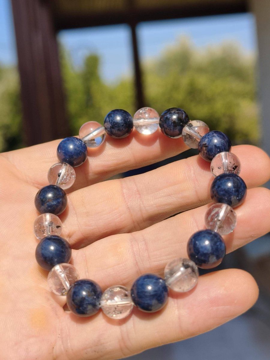 Herkimer Diamant + Saphir AAA *Rarität* - Edelstein Armband Stretch schwarz Perlen Glück Mann Frau Er Sie Geschenk Freund Energie blau klar - Art of Nature Berlin