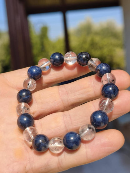 Herkimer Diamant + Saphir AAA *Rarität* - Edelstein Armband Stretch schwarz Perlen Glück Mann Frau Er Sie Geschenk Freund Energie blau klar - Art of Nature Berlin