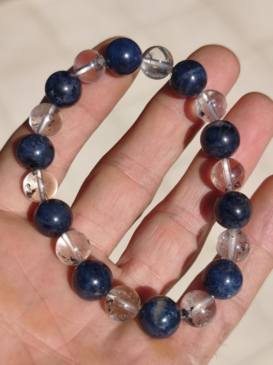 Herkimer Diamant + Saphir AAA *Rarität* - Edelstein Armband Stretch schwarz Perlen Glück Mann Frau Er Sie Geschenk Freund Energie blau klar - Art of Nature Berlin