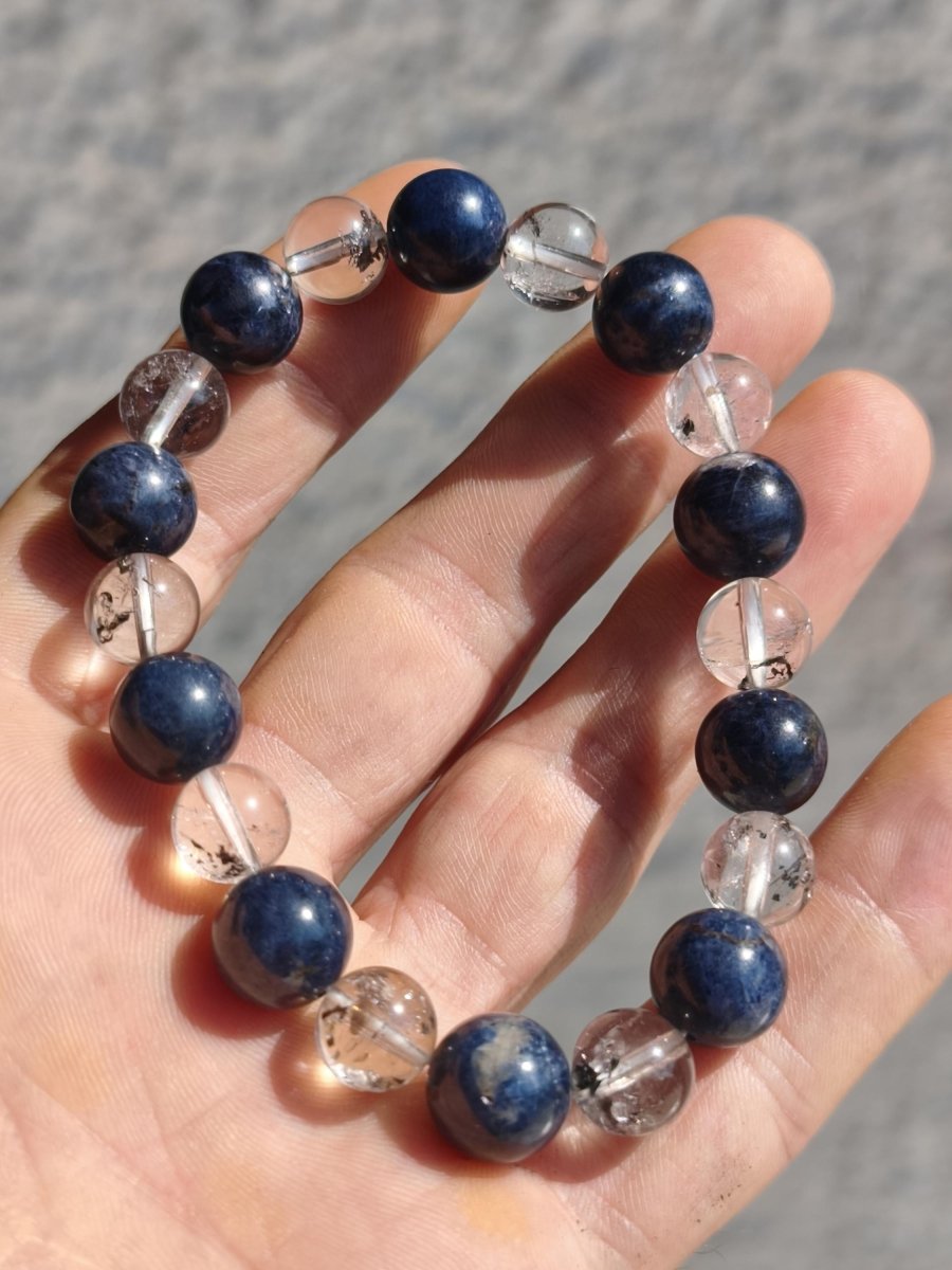 Herkimer Diamant + Saphir AAA *Rarität* - Edelstein Armband Stretch schwarz Perlen Glück Mann Frau Er Sie Geschenk Freund Energie blau klar - Art of Nature Berlin