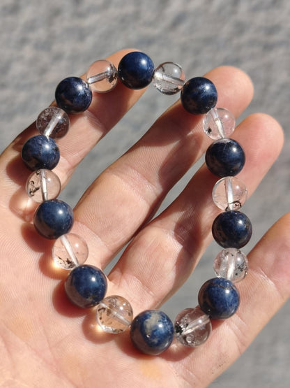 Herkimer Diamant + Saphir AAA *Rarität* - Edelstein Armband Stretch schwarz Perlen Glück Mann Frau Er Sie Geschenk Freund Energie blau klar - Art of Nature Berlin