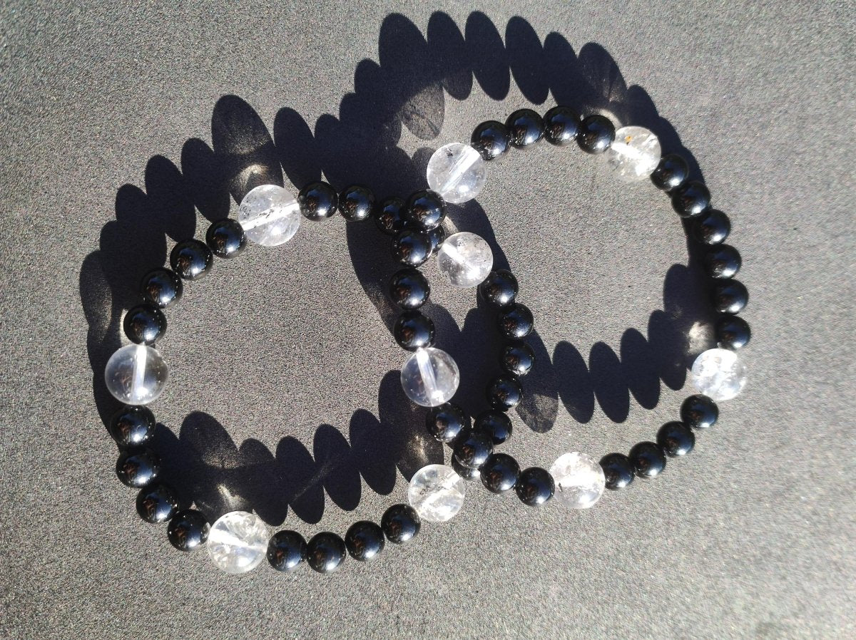 Herkimer Diamant + Turmalin (Schorl) AAA *Rarität* - Edelstein Armband Stretch schwarz Perlen Glück Mann Frau Er Sie Geschenk Freund Energie - Art of Nature Berlin