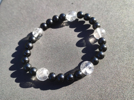 Herkimer Diamant + Turmalin (Schorl) AAA *Rarität* - Edelstein Armband Stretch schwarz Perlen Glück Mann Frau Er Sie Geschenk Freund Energie - Art of Nature Berlin