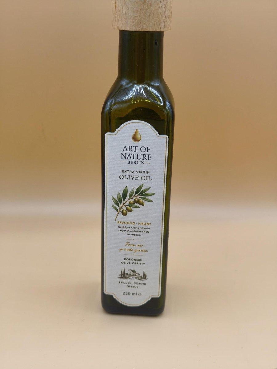 Hochwertiges Olivenöl Extra Nativ 250 ml – Koroneiki aus eigenem Garten auf Rhodos, Griechenland – Fruchtig & Pikant - Art of Nature Berlin