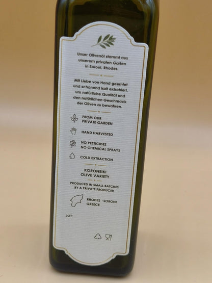 Hochwertiges Olivenöl Extra Nativ 250 ml – Koroneiki aus eigenem Garten auf Rhodos, Griechenland – Fruchtig & Pikant - Art of Nature Berlin