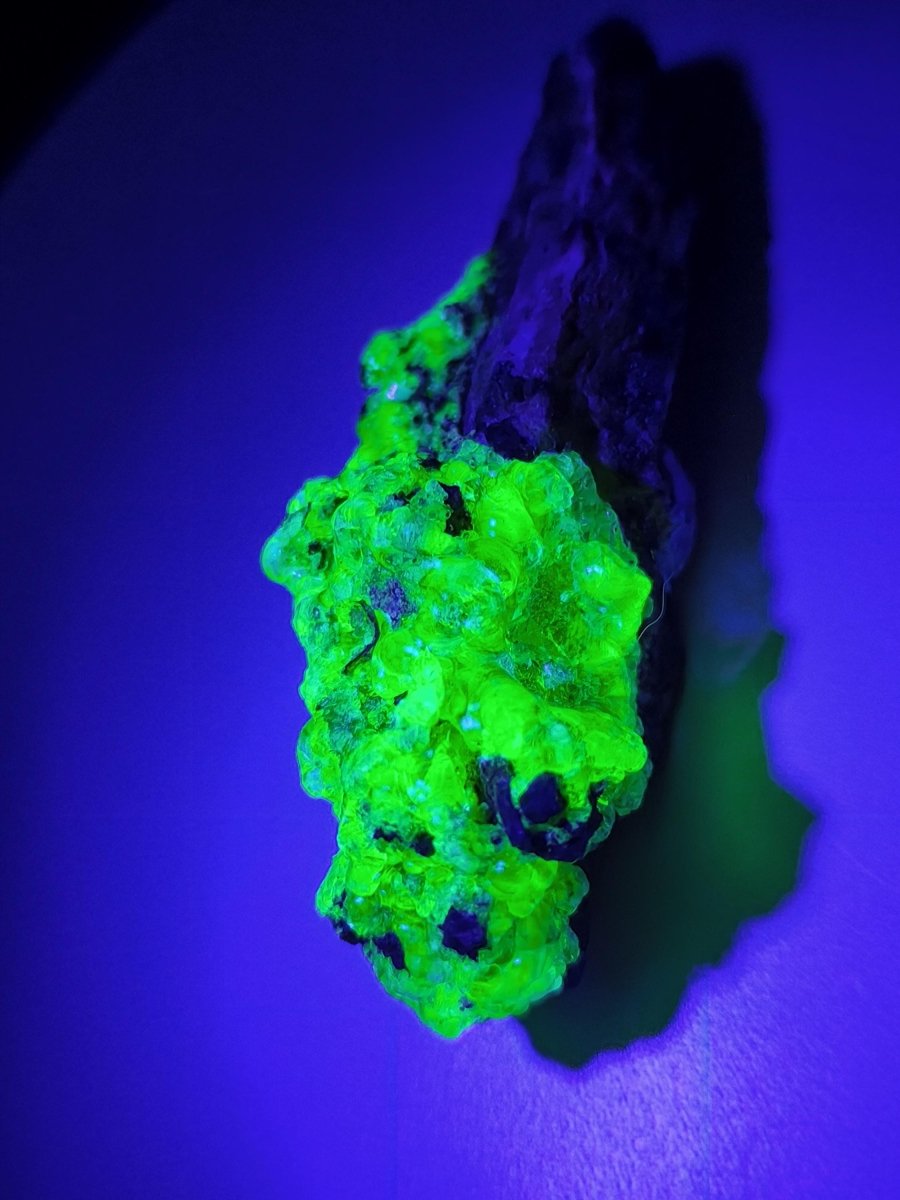 Hyalit Opal Namibia | UV aktiver Hyalit mit neongrüner Fluoreszenz | Traubige Mineralstufe Erongo| Sammler mineral Kristall Rarität - Art of Nature Berlin