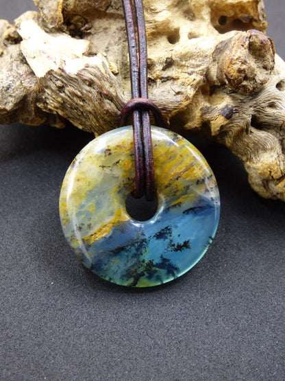 Opale Andine Opale Bleu ~ Collier de pierres précieuses HIPPIE GOA Boho Ethno Nature Donut Protection Symbole Pierre de guérison Chakra Collecteur Minéral Rareté Homme Femme