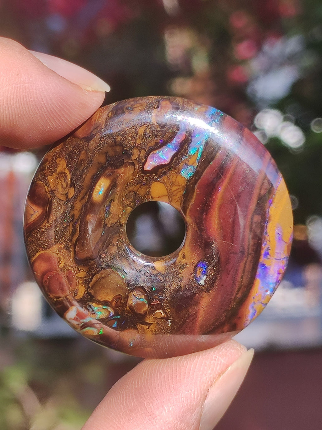 Boulder Opal AAA *Rarity* Collectible Donut Necklace Queenland Australia Goa Hippie Boho Jewelry Natural Protection Symbol Healing Stone Pendant