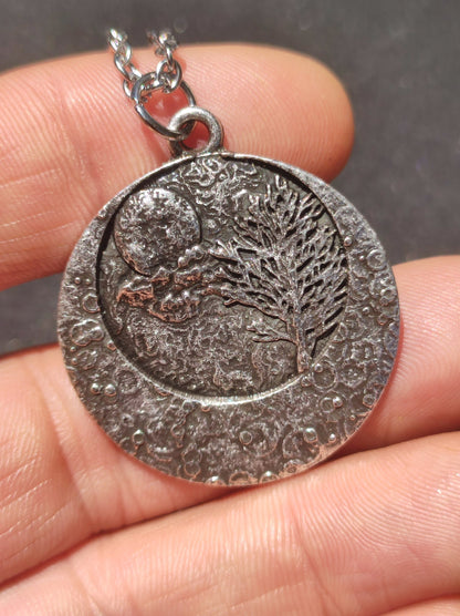 Mond Baum ~ Amulet Kette Anhänger Antik Silber Tibet HIPPIE GOA Boho Ethno Nature Esoterik Ethnic Lebensbaum Wurzeln Root Yin Yang Nacht