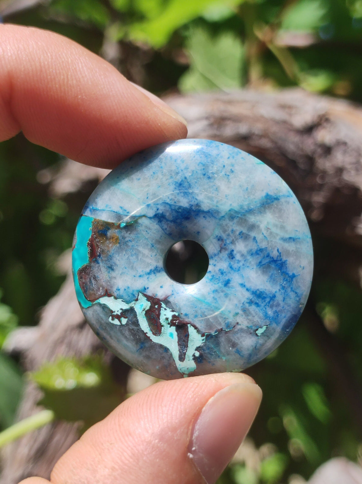 Shattuckit - Chrysocoll Donut Edelstein Kette Heilstein Schutzsymbol Mann Frau Glück HIPPIE GOA Boho Ethno Natur Rarität Geschenk Er Sie