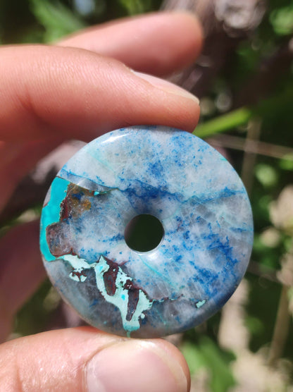 Shattuckit - Chrysocoll Donut Edelstein Kette Heilstein Schutzsymbol Mann Frau Glück HIPPIE GOA Boho Ethno Natur Rarität Geschenk Er Sie