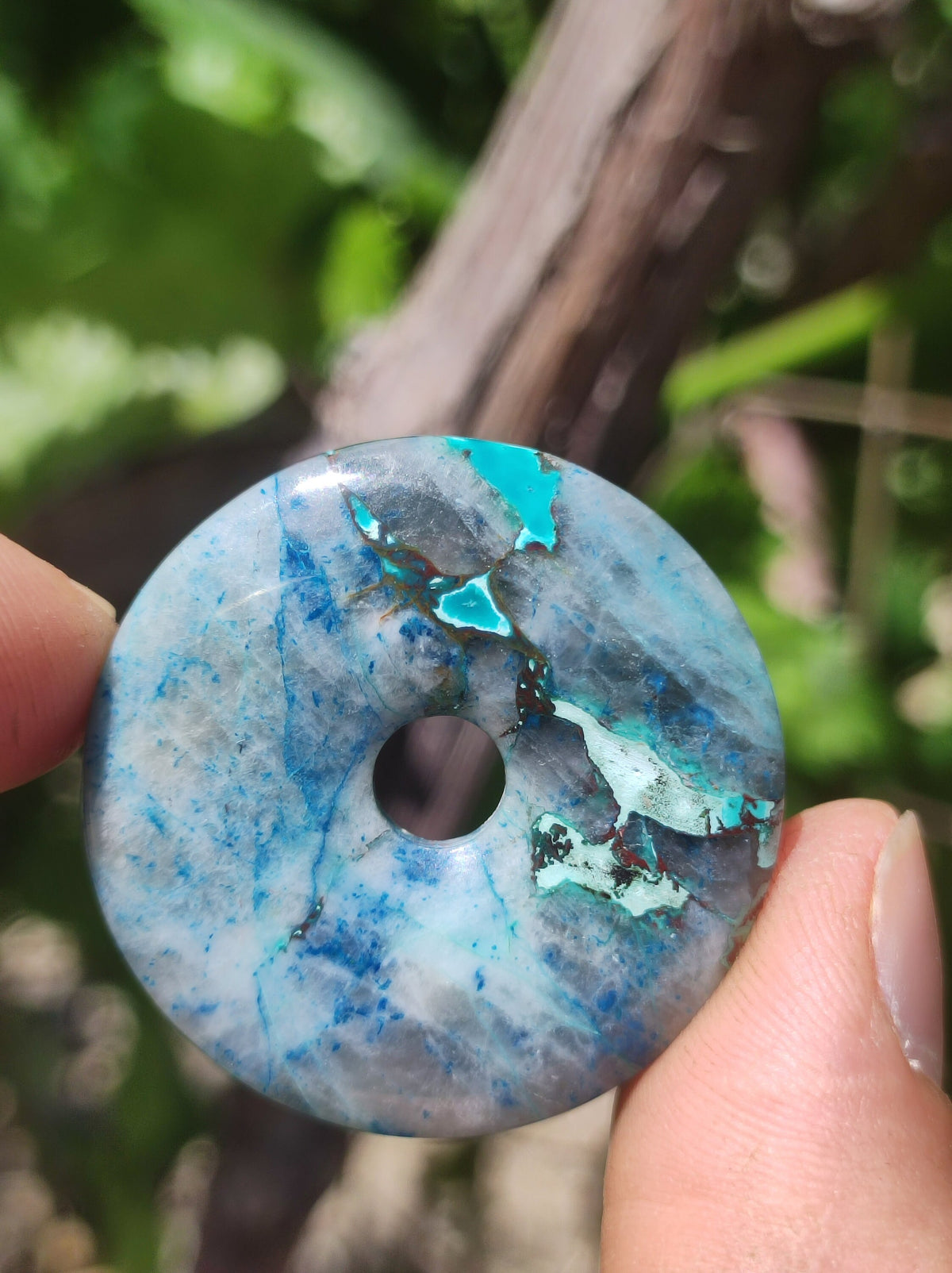 Shattuckit - Chrysocoll Donut Edelstein Kette Heilstein Schutzsymbol Mann Frau Glück HIPPIE GOA Boho Ethno Natur Rarität Geschenk Er Sie