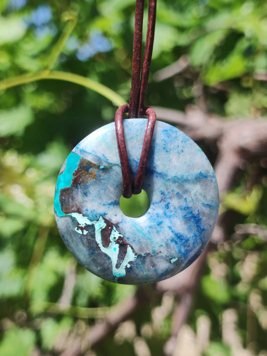 Shattuckit - Chrysocoll Donut Edelstein Kette Heilstein Schutzsymbol Mann Frau Glück HIPPIE GOA Boho Ethno Natur Rarität Geschenk Er Sie
