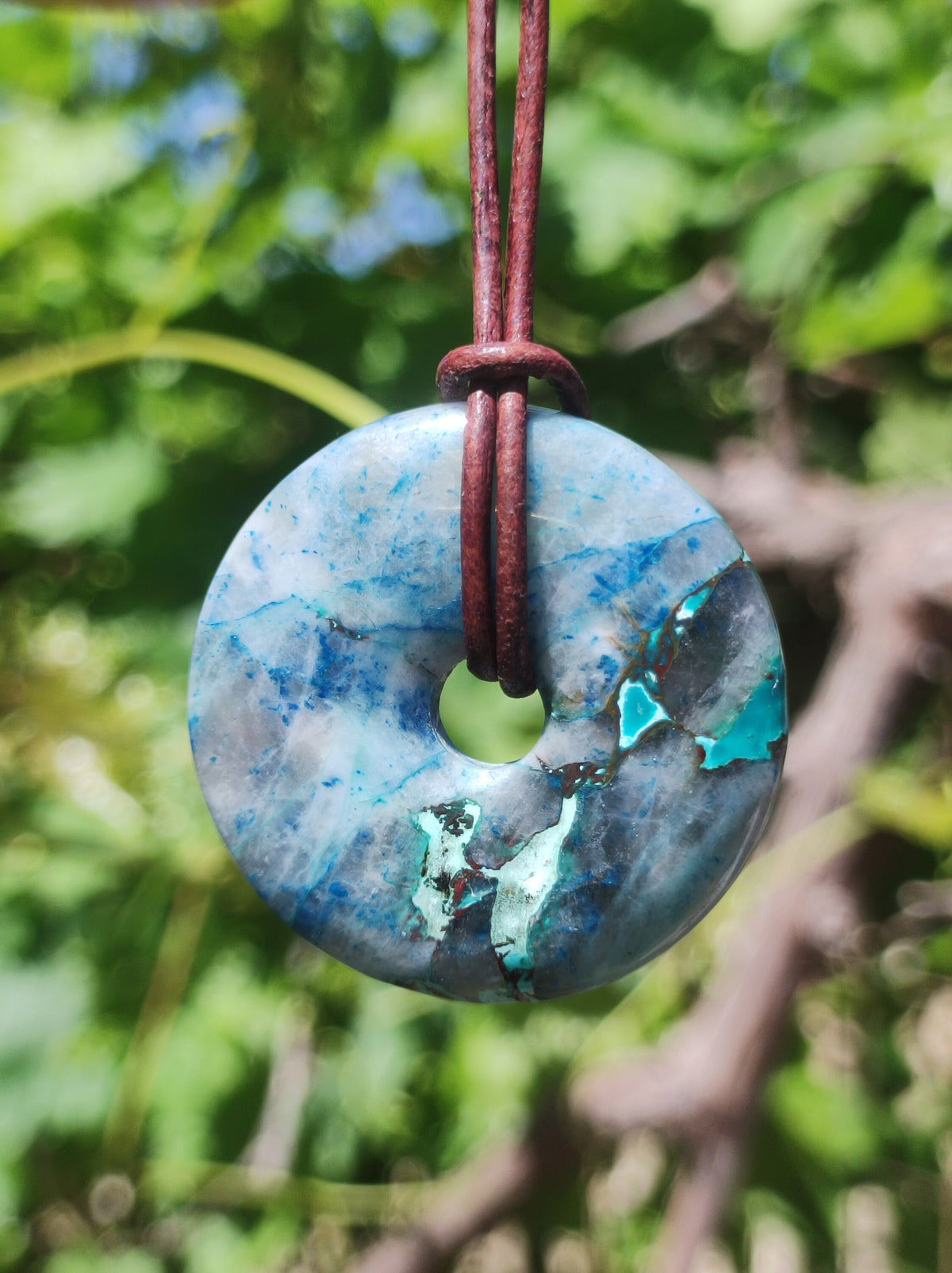 Shattuckit - Chrysocoll Donut Edelstein Kette Heilstein Schutzsymbol Mann Frau Glück HIPPIE GOA Boho Ethno Natur Rarität Geschenk Er Sie