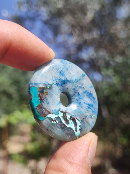Shattuckit - Chrysocoll Donut Edelstein Kette Heilstein Schutzsymbol Mann Frau Glück HIPPIE GOA Boho Ethno Natur Rarität Geschenk Er Sie