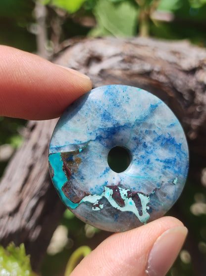 Shattuckit - Chrysocoll Donut Edelstein Kette Heilstein Schutzsymbol Mann Frau Glück HIPPIE GOA Boho Ethno Natur Rarität Geschenk Er Sie