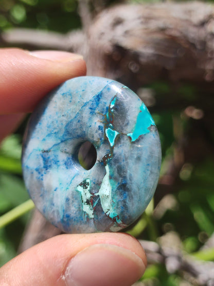 Shattuckit - Chrysocoll Donut Edelstein Kette Heilstein Schutzsymbol Mann Frau Glück HIPPIE GOA Boho Ethno Natur Rarität Geschenk Er Sie