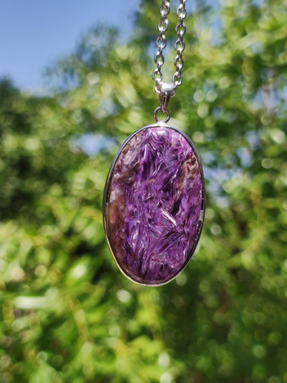 Charoite - 925 argent serti collier de pierres précieuses violet violet pierre de guérison naturelle énergie rareté homme femme il son cadeau noble qualité haute qualité