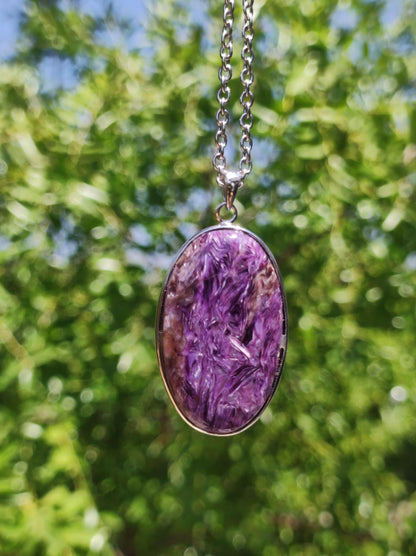 Charoite - 925 argent serti collier de pierres précieuses violet violet pierre de guérison naturelle énergie rareté homme femme il son cadeau noble qualité haute qualité