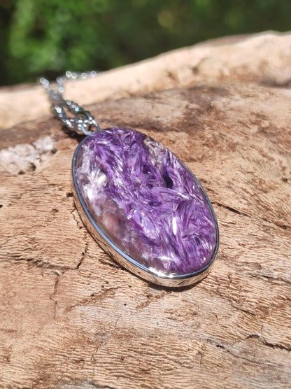 Charoite - 925 argent serti collier de pierres précieuses violet violet pierre de guérison naturelle énergie rareté homme femme il son cadeau noble qualité haute qualité