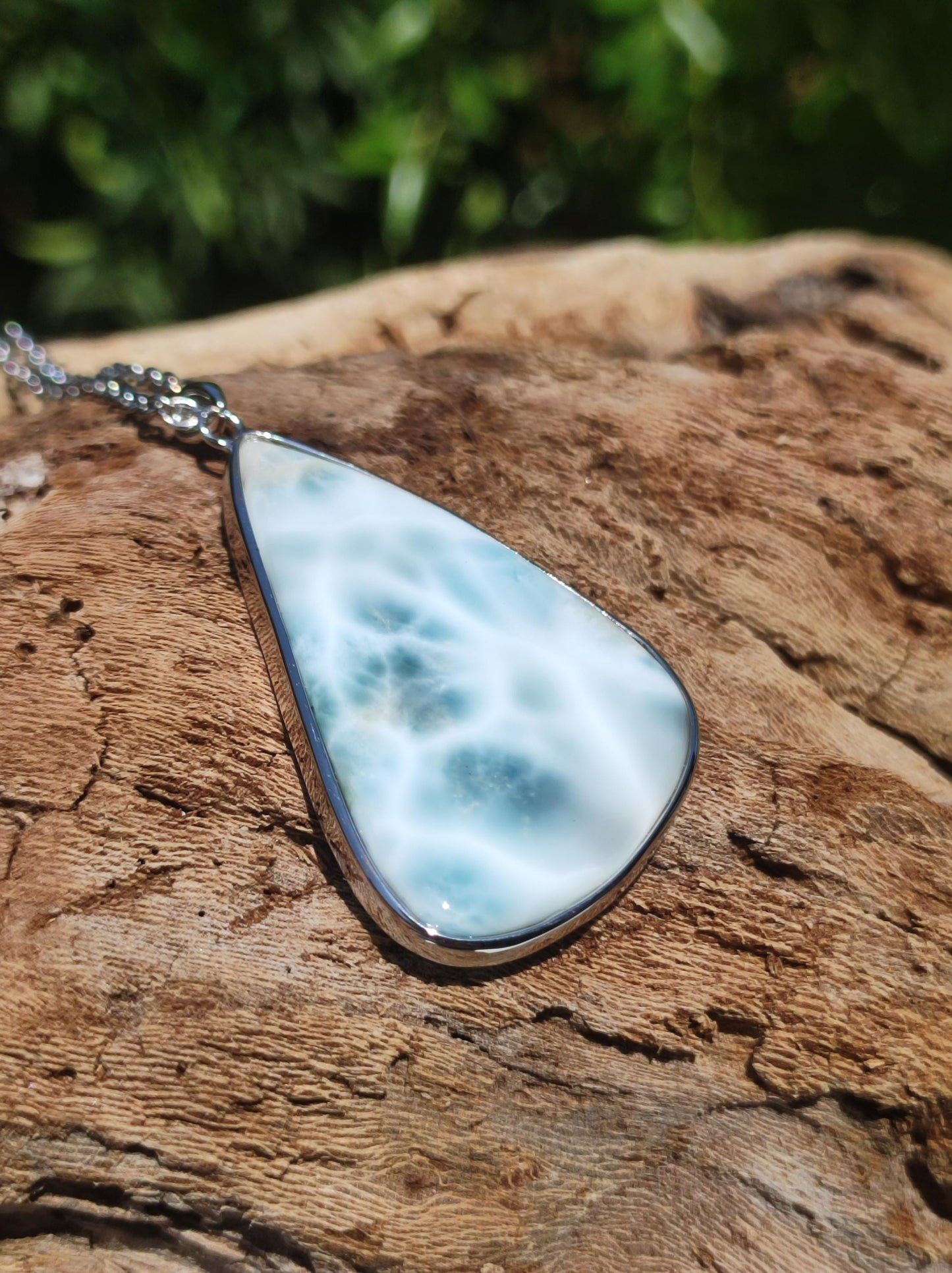 Larimar AAA "Atlantis Stone" Edelstein Kette 925 Sterling Silber Frau Schmuck Edel Natur Heilstein Hippie Rarität Meer Himmel blau Geschenk