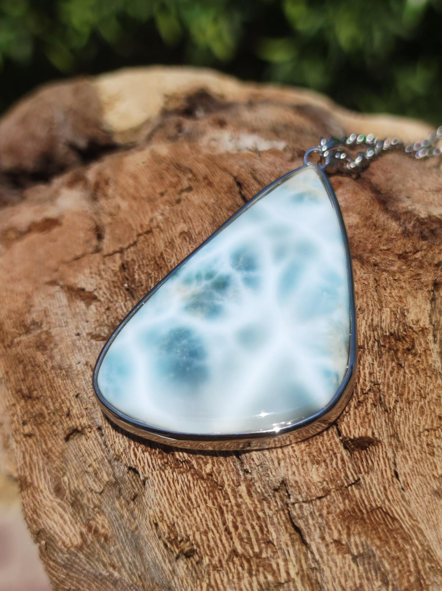 Larimar AAA "Atlantis Stone" Edelstein Kette 925 Sterling Silber Frau Schmuck Edel Natur Heilstein Hippie Rarität Meer Himmel blau Geschenk