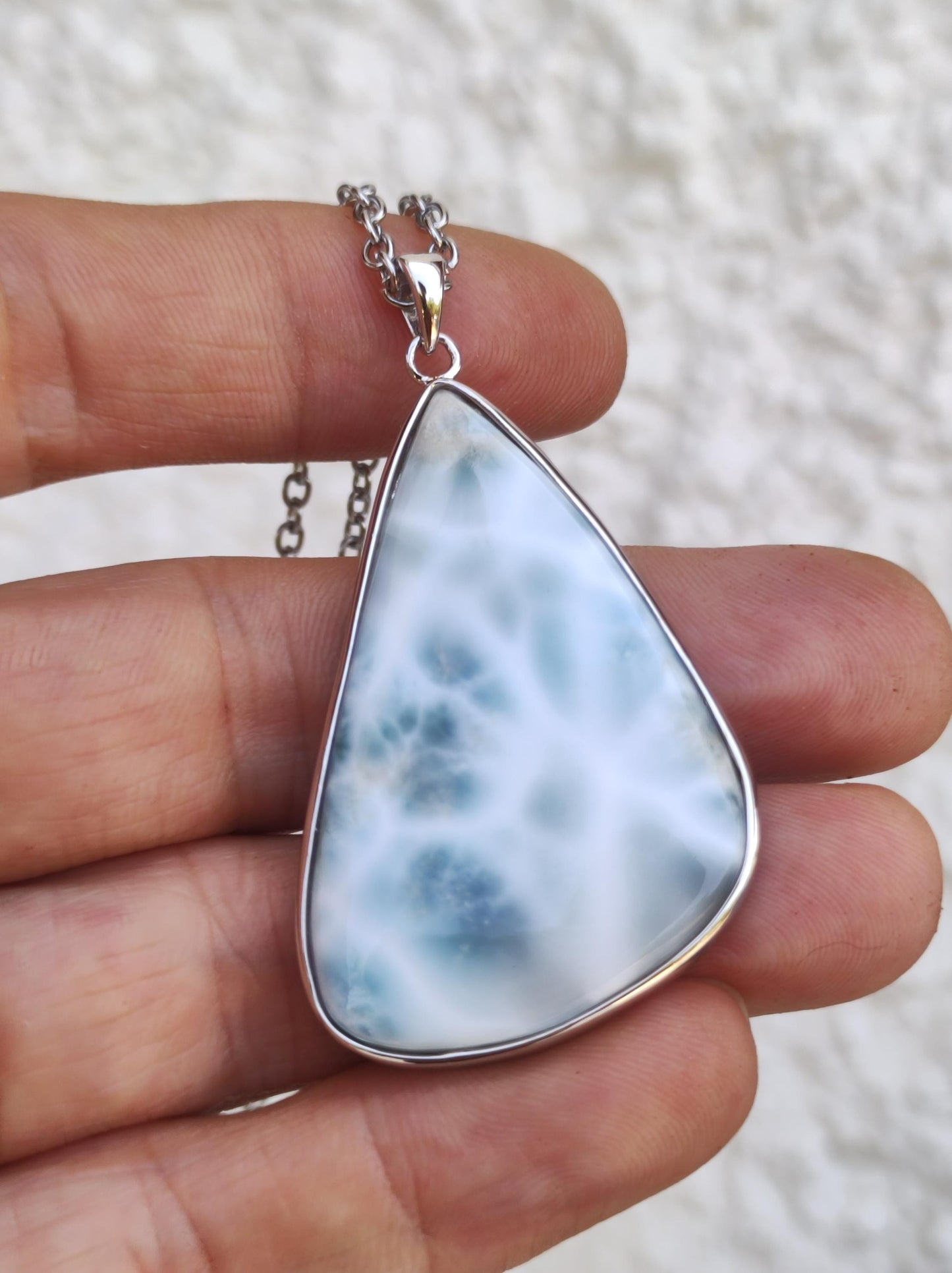 Larimar AAA "Atlantis Stone" Edelstein Kette 925 Sterling Silber Frau Schmuck Edel Natur Heilstein Hippie Rarität Meer Himmel blau Geschenk