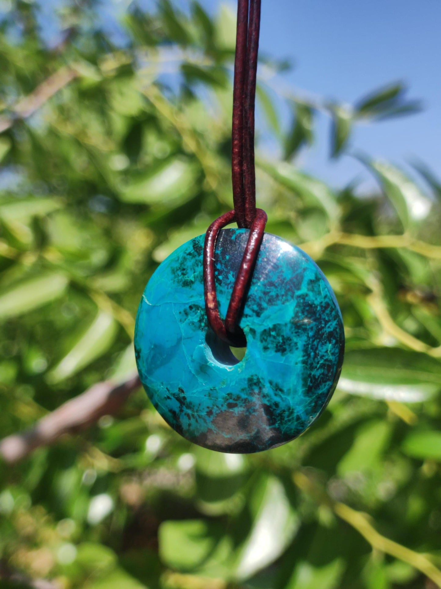 Chrysocolla Chrysocolla Donut 30mm Gemstone Necklace Healing Stone Protection Symbol Man Woman Happiness HIPPIE GOA Boho Tibet Ethnic Natural Rarity Gift