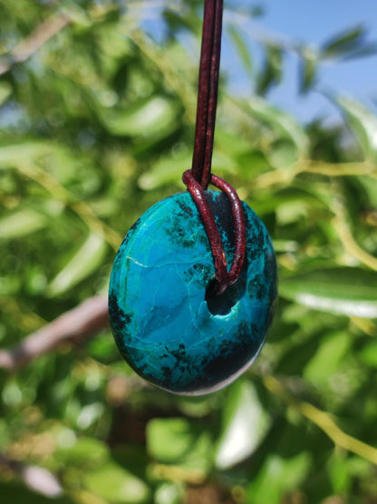 Chrysocolla Chrysocolla Donut 30mm Gemstone Necklace Healing Stone Protection Symbol Man Woman Happiness HIPPIE GOA Boho Tibet Ethnic Natural Rarity Gift