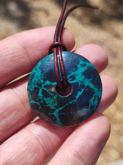 Chrysocolla Chrysocolla Donut 30mm Gemstone Necklace Healing Stone Protection Symbol Man Woman Happiness HIPPIE GOA Boho Tibet Ethnic Natural Rarity Gift