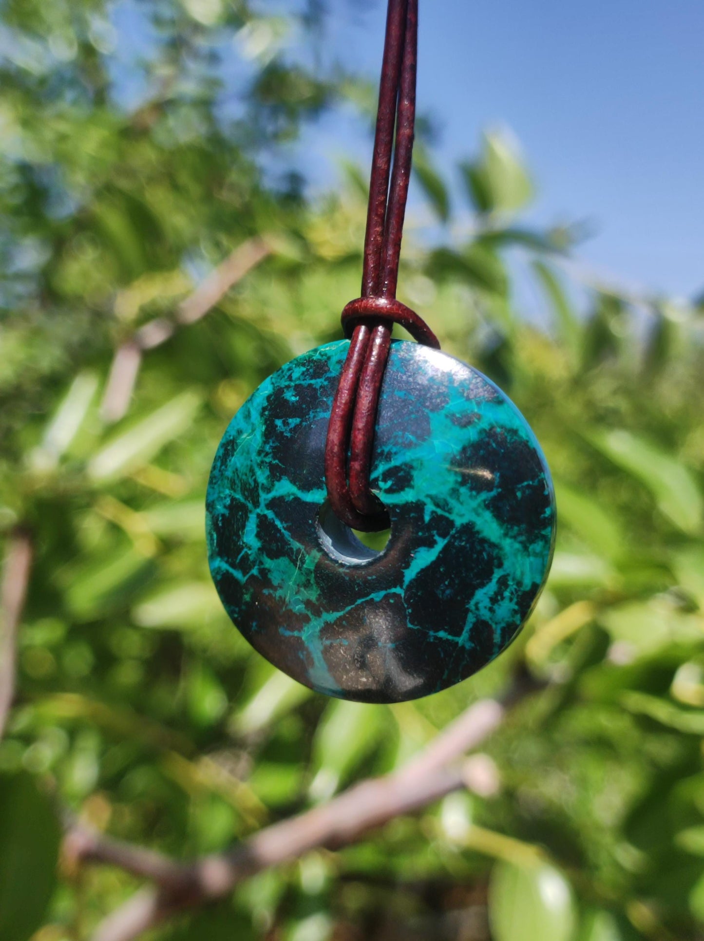 Chrysocolla Chrysocolla Donut 30mm Gemstone Necklace Healing Stone Protection Symbol Man Woman Happiness HIPPIE GOA Boho Tibet Ethnic Natural Rarity Gift