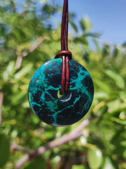 Chrysocolla Chrysocolla Donut 30mm Gemstone Necklace Healing Stone Protection Symbol Man Woman Happiness HIPPIE GOA Boho Tibet Ethnic Natural Rarity Gift