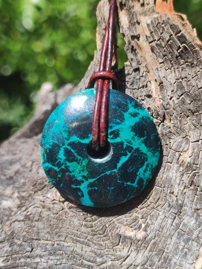 Chrysocolla Chrysocolla Donut 30mm Gemstone Necklace Healing Stone Protection Symbol Man Woman Happiness HIPPIE GOA Boho Tibet Ethnic Natural Rarity Gift