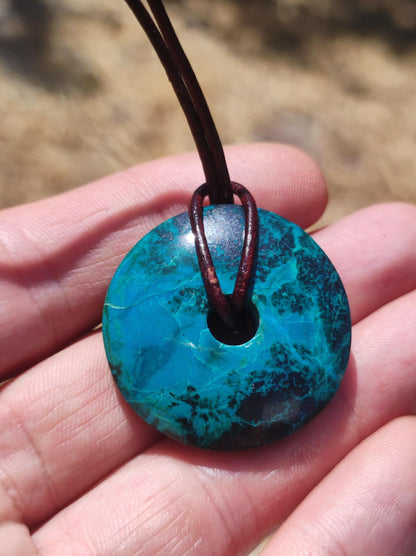 Chrysocolla Chrysocolla Donut 30mm Gemstone Necklace Healing Stone Protection Symbol Man Woman Happiness HIPPIE GOA Boho Tibet Ethnic Natural Rarity Gift