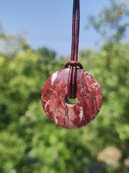 Huanucite - Red Jasper - Gemstone Necklace Red Natural Healing Stone Crystals Jewelry Pendant Him Her Man Woman Gift Rarity GOA Boho Ethno