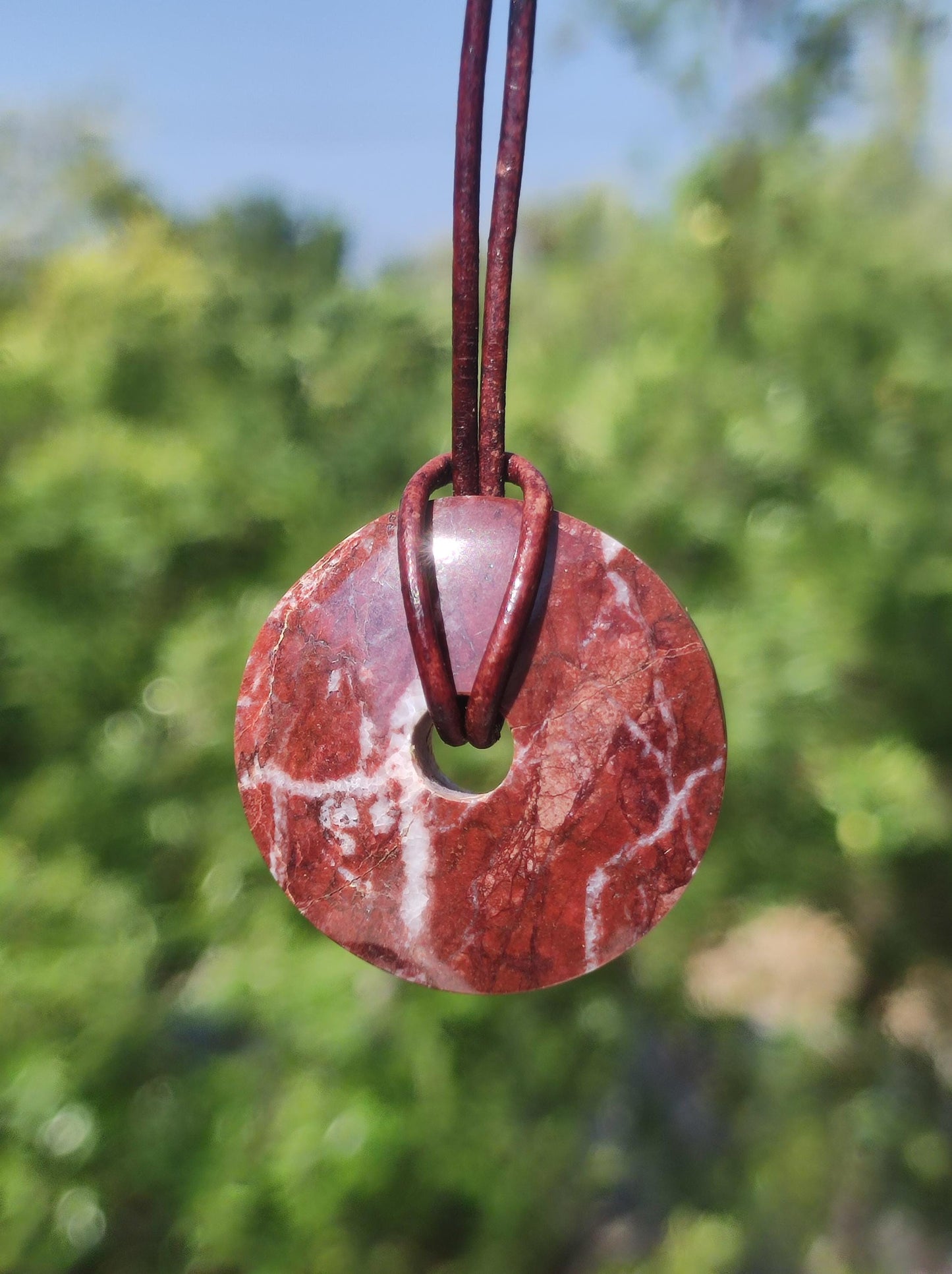 Huanucite - Red Jasper - Gemstone Necklace Red Natural Healing Stone Crystals Jewelry Pendant Him Her Man Woman Gift Rarity GOA Boho Ethno