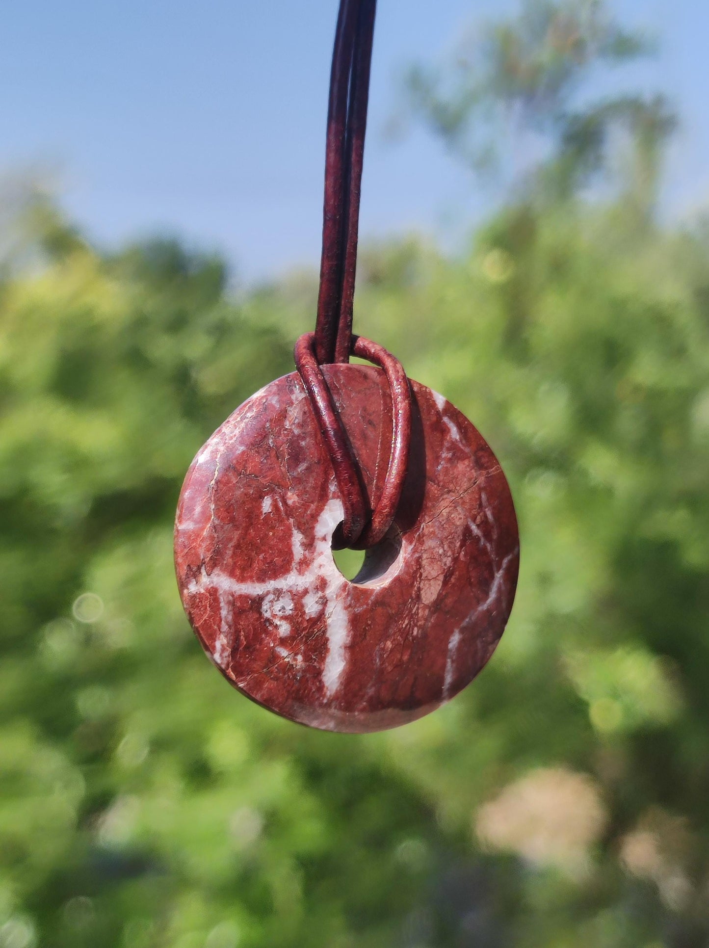 Huanucite - Red Jasper - Gemstone Necklace Red Natural Healing Stone Crystals Jewelry Pendant Him Her Man Woman Gift Rarity GOA Boho Ethno