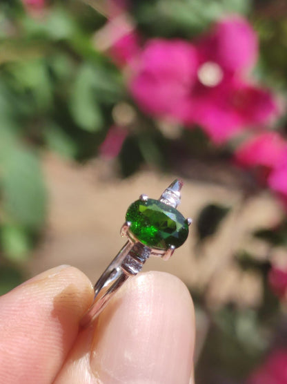 Chrome Diopside - Ring - 925 Silver - Adjustable Size - Gemstone Healing Stone Energy Power Women Ring Jewelry Precious Diopside